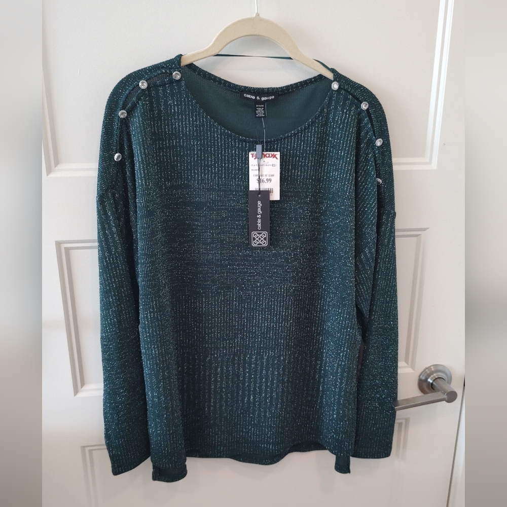 Cable & Gauge Sparkle Sweater in Hunter